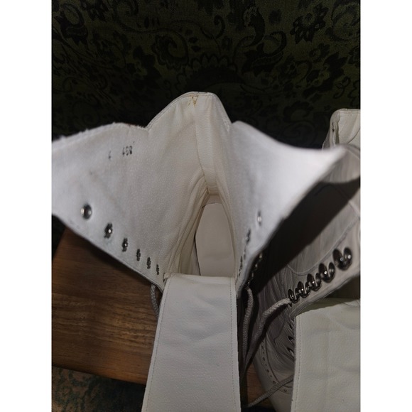 Vintage Style Victorian Lace Up Cream Leather Boots Stevie Nicks Retro Steampunk - Picture 12 of 13